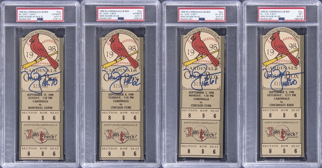 1998 Mark McGwire Signed & Inscribed St. Louis Cardinals Full Ticket Lot Of Four From McGwires Home Run Race (Inscribed For Home Run #s 60, 61, 62 & 70) - PSA Authentic, PSA/DNA Auto 10